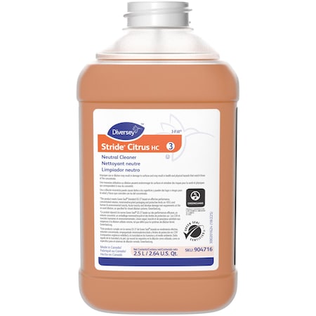 Diversey Neutral Cleaner, Stride Citrus, 2.5 Liter, Orange, PK 2 DVO904716